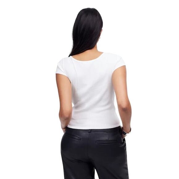 Madewell White Ribbed Cotton Cap Sleeve Crewneck Tee Top Size M NWT - Picture 4 of 9